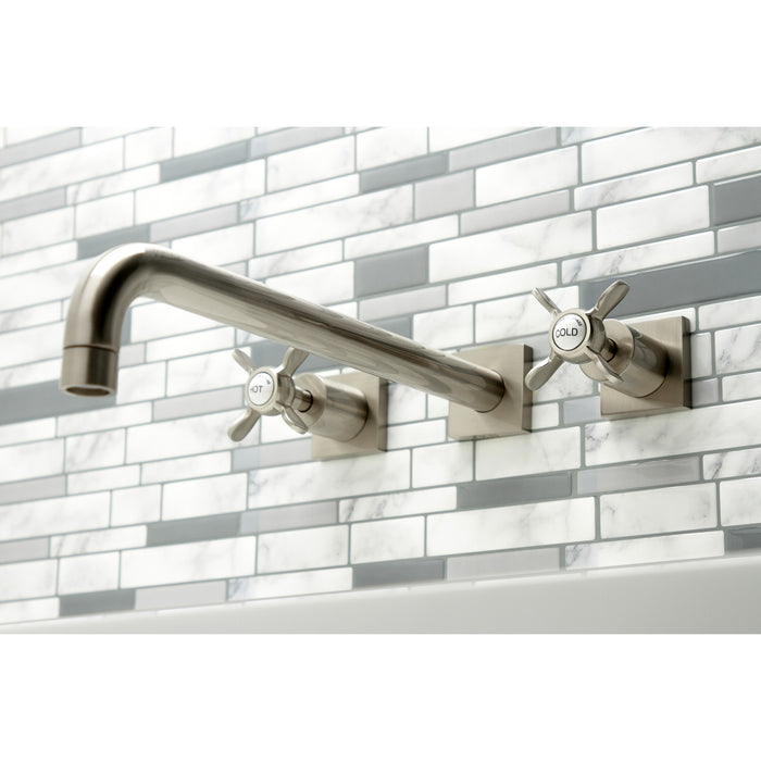 Kingston Tulare KS6048BEX - Essex Two-Handle 3-Hole Wall Mount Tub Faucet, Brushed Nickel