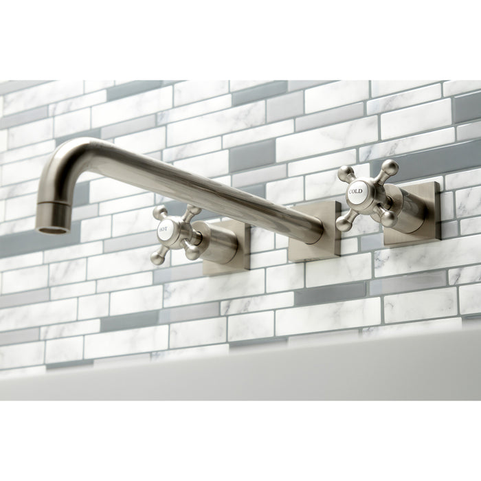 Kingston Tulare KS6048BX - Metropolitan Two-Handle 3-Hole Wall Mount Tub Faucet, Brushed Nickel