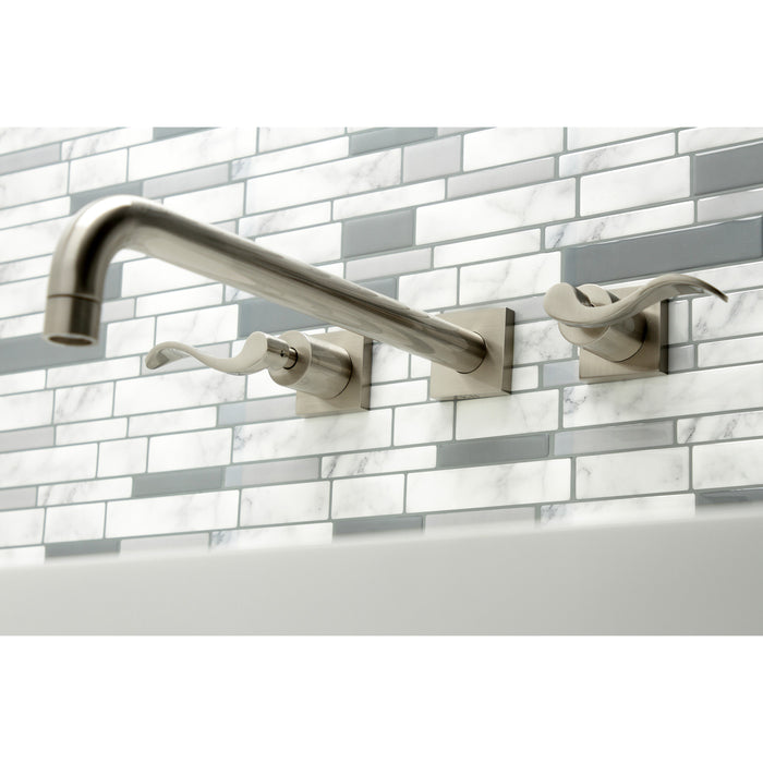 Kingston Tulare KS6048DFL - NuWave Two-Handle 3-Hole Wall Mount Tub Faucet, Brushed Nickel