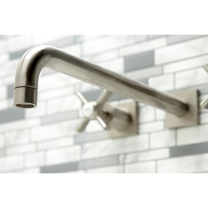 Kingston Tulare KS6048ZX - Millennium Two-Handle 3-Hole Wall Mount Tub Faucet, Brushed Nickel