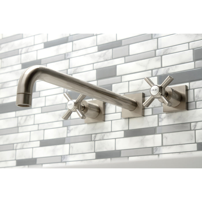 Kingston Tulare KS6048ZX - Millennium Two-Handle 3-Hole Wall Mount Tub Faucet, Brushed Nickel