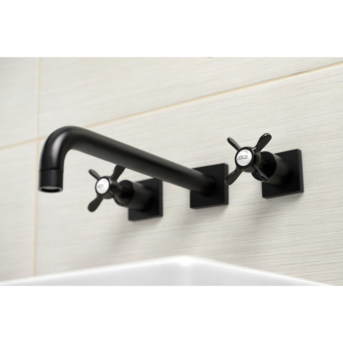 Kingston Tulare KS6050BEX - Essex Two-Handle 3-Hole Wall Mount Tub Faucet, Matte Black