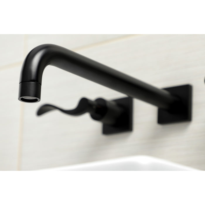 Kingston Tulare KS6050DFL - NuWave Two-Handle 3-Hole Wall Mount Tub Faucet, Matte Black