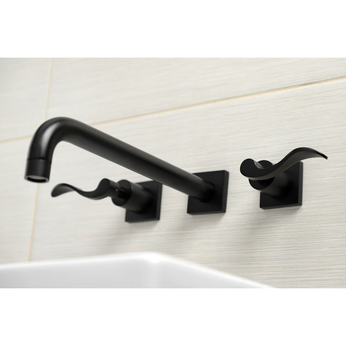 Kingston Tulare KS6050DFL - NuWave Two-Handle 3-Hole Wall Mount Tub Faucet, Matte Black
