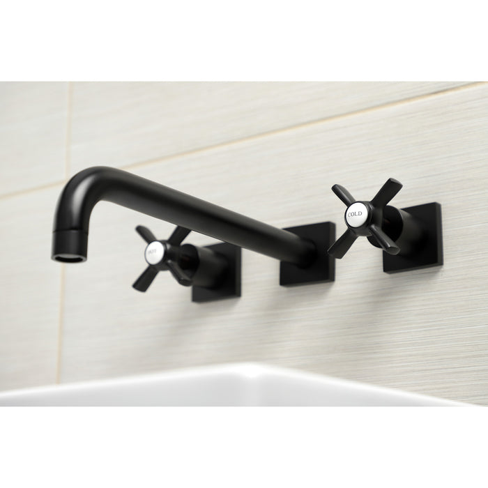 Kingston Tulare KS6050ZX - Millennium Two-Handle 3-Hole Wall Mount Tub Faucet, Matte Black