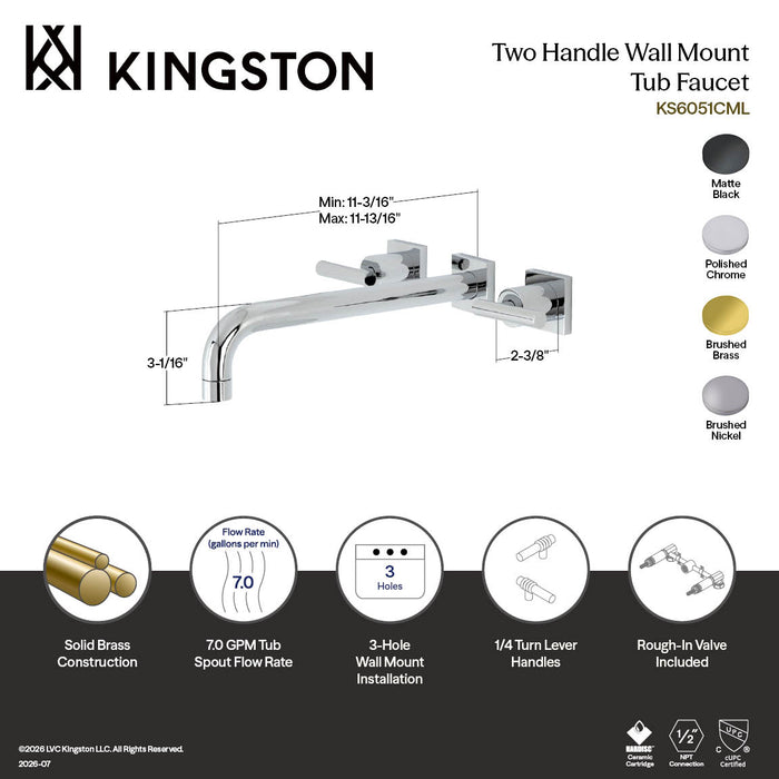 Kingston Sona KS6051CML - Manhattan Two-Handle 3-Hole Wall Mount Tub Faucet, Polished Chrome