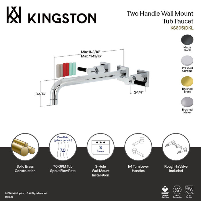 Kingston Sona KS6051DKL - Kaiser Two-Handle 3-Hole Wall Mount Tub Faucet, Polished Chrome