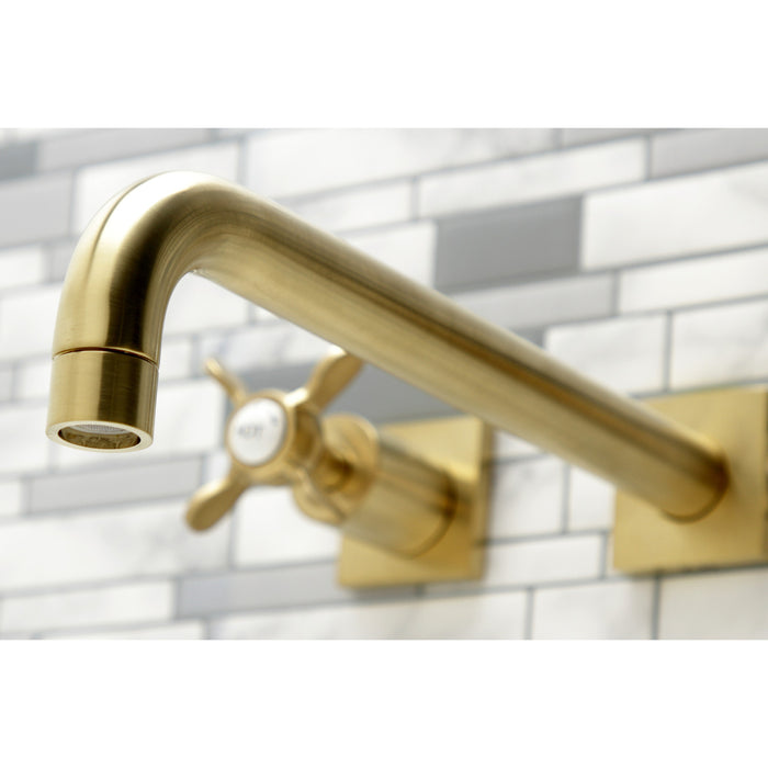 Kingston Tulare KS6057BEX - Essex Two-Handle 3-Hole Wall Mount Tub Faucet, Brushed Brass