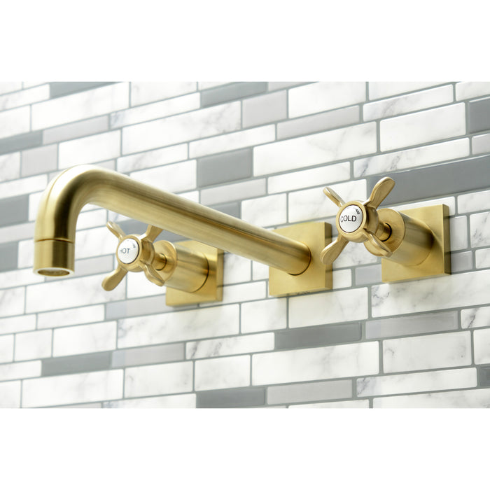 Kingston Tulare KS6057BEX - Essex Two-Handle 3-Hole Wall Mount Tub Faucet, Brushed Brass