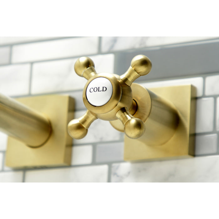 Kingston Tulare KS6057BX - Metropolitan Two-Handle 3-Hole Wall Mount Tub Faucet, Brushed Brass