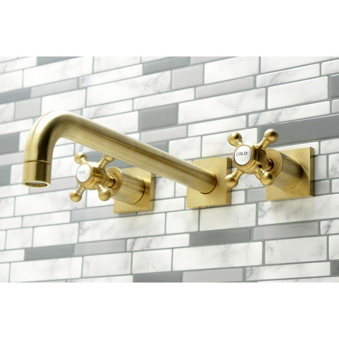 Kingston Tulare KS6057BX - Metropolitan Two-Handle 3-Hole Wall Mount Tub Faucet, Brushed Brass