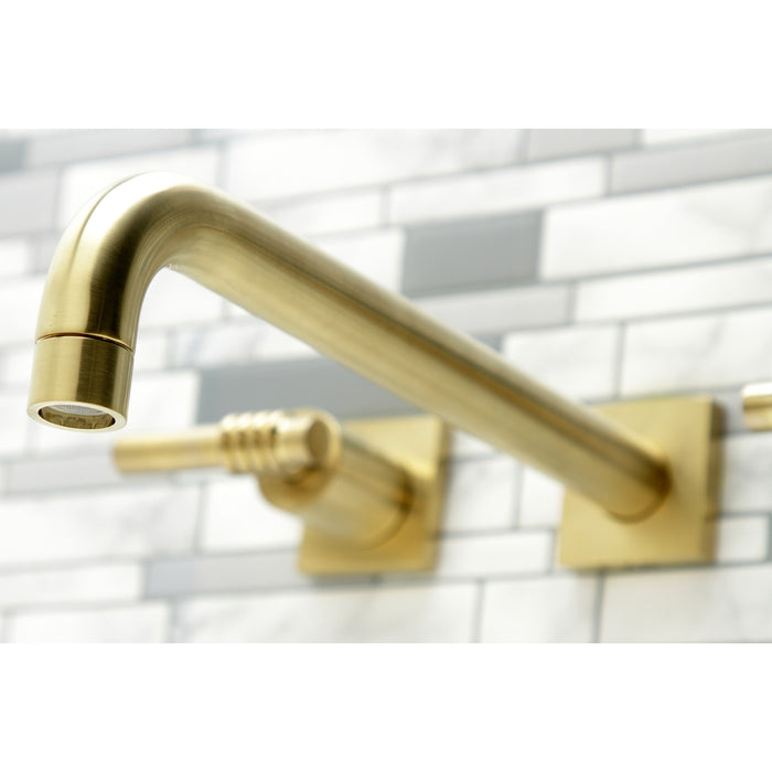 Kingston Tulare KS6057ML - Milano Two-Handle 3-Hole Wall Mount Tub Faucet, Brushed Brass