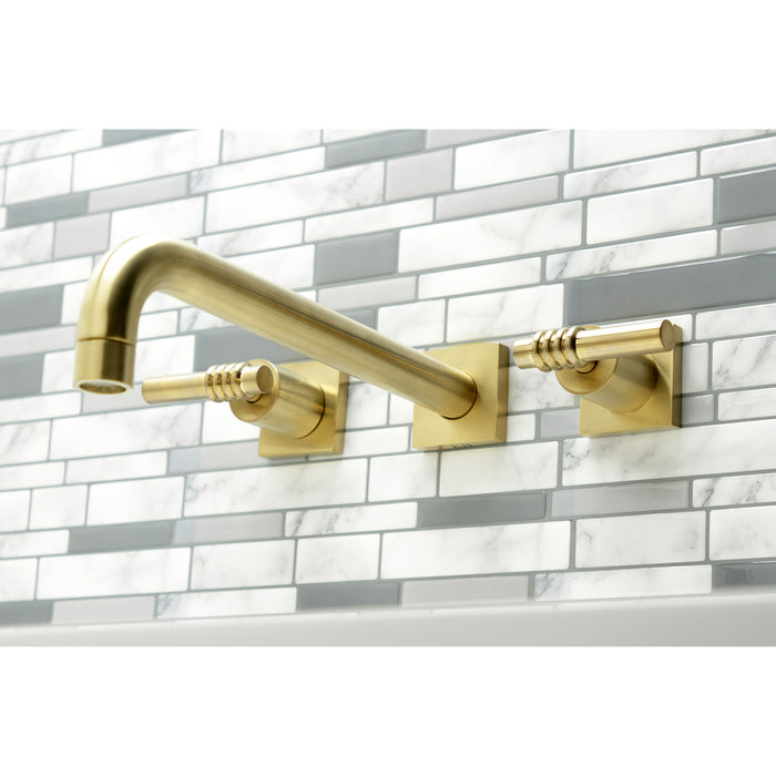 Kingston Tulare KS6057ML - Milano Two-Handle 3-Hole Wall Mount Tub Faucet, Brushed Brass