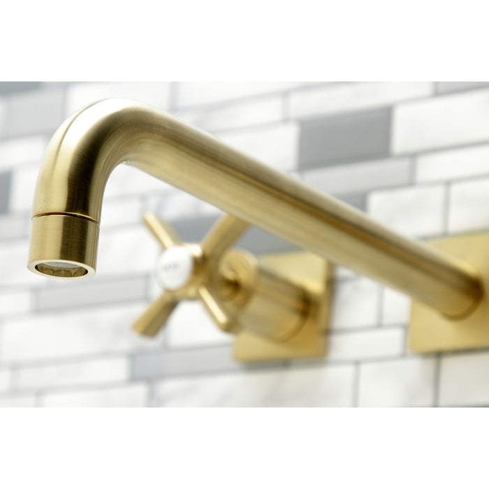 Kingston Tulare KS6057ZX - Millennium Two-Handle 3-Hole Wall Mount Tub Faucet, Brushed Brass