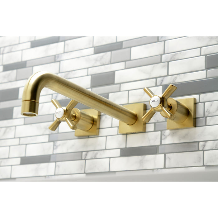 Kingston Tulare KS6057ZX - Millennium Two-Handle 3-Hole Wall Mount Tub Faucet, Brushed Brass