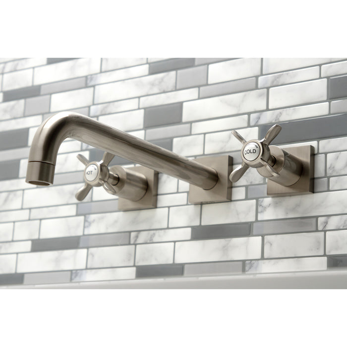 Kingston Tulare KS6058BEX - Essex Two-Handle 3-Hole Wall Mount Tub Faucet, Brushed Nickel
