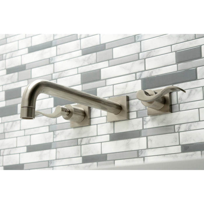 Kingston Tulare KS6058DFL - NuWave Two-Handle 3-Hole Wall Mount Tub Faucet, Brushed Nickel