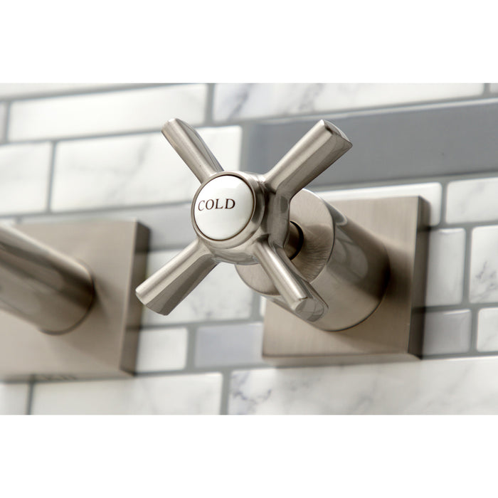 Kingston Tulare KS6058ZX - Millennium Two-Handle 3-Hole Wall Mount Tub Faucet, Brushed Nickel