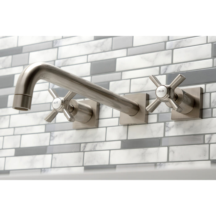 Kingston Tulare KS6058ZX - Millennium Two-Handle 3-Hole Wall Mount Tub Faucet, Brushed Nickel