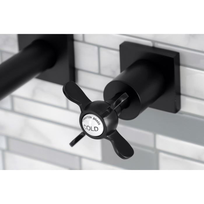 Kingston Tulare KS6120BEX - Essex Double-Handle 3-Hole Wall Mount Bathroom Faucet, Matte Black