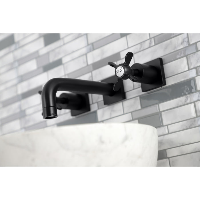 Kingston Tulare KS6120BEX - Essex Double-Handle 3-Hole Wall Mount Bathroom Faucet, Matte Black