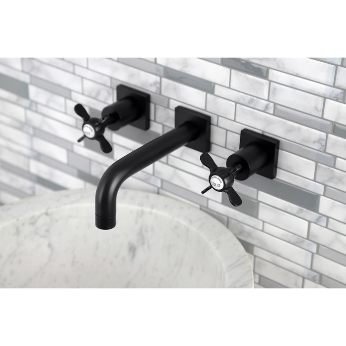 Kingston Tulare KS6120BEX - Essex Double-Handle 3-Hole Wall Mount Bathroom Faucet, Matte Black