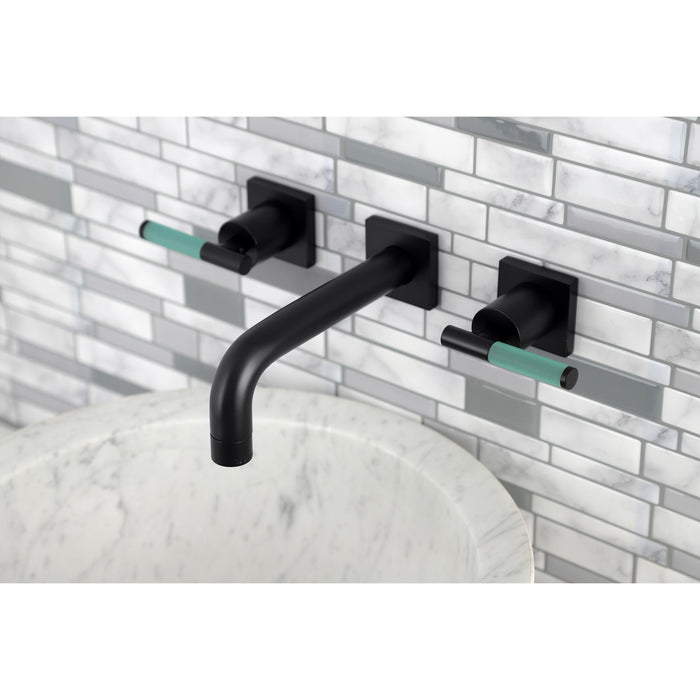 Kingston Sona KS6120CKL - Kaiser Double-Handle 3-Hole Wall Mount Bathroom Faucet, Matte Black