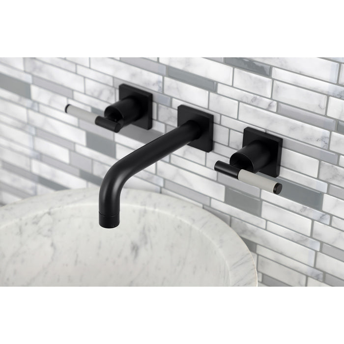Kingston Sona KS6120CKL - Kaiser Double-Handle 3-Hole Wall Mount Bathroom Faucet, Matte Black