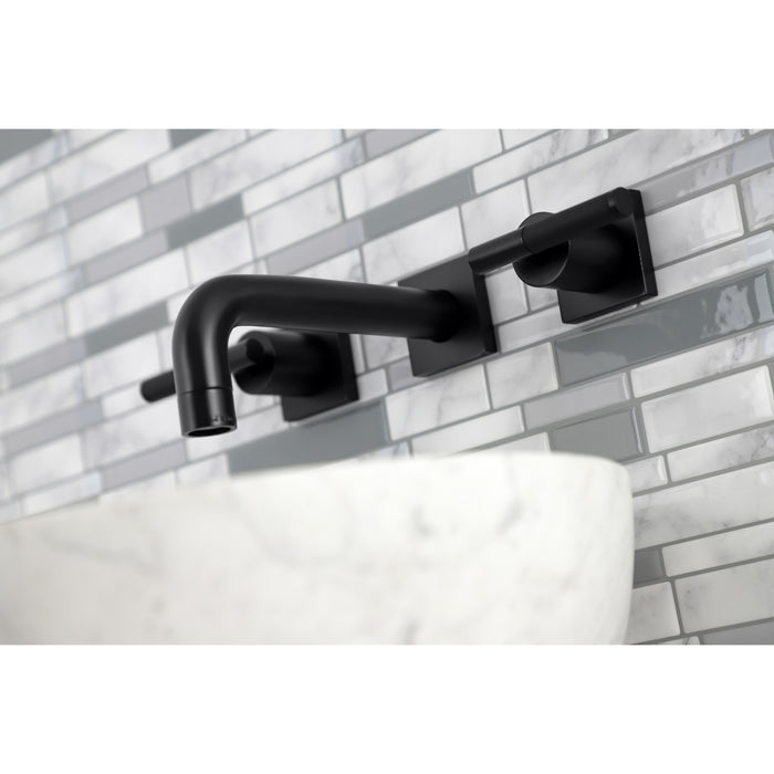 Kingston Sona KS6120CKL - Kaiser Double-Handle 3-Hole Wall Mount Bathroom Faucet, Matte Black
