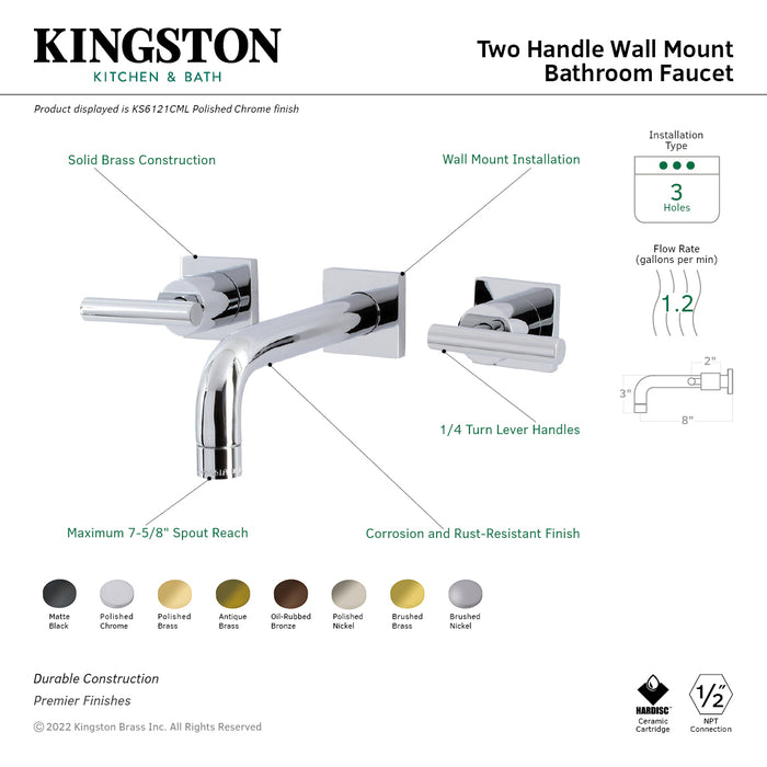 Kingston Sona KS6120CML - Manhattan Double-Handle 3-Hole Wall Mount Bathroom Faucet, Matte Black
