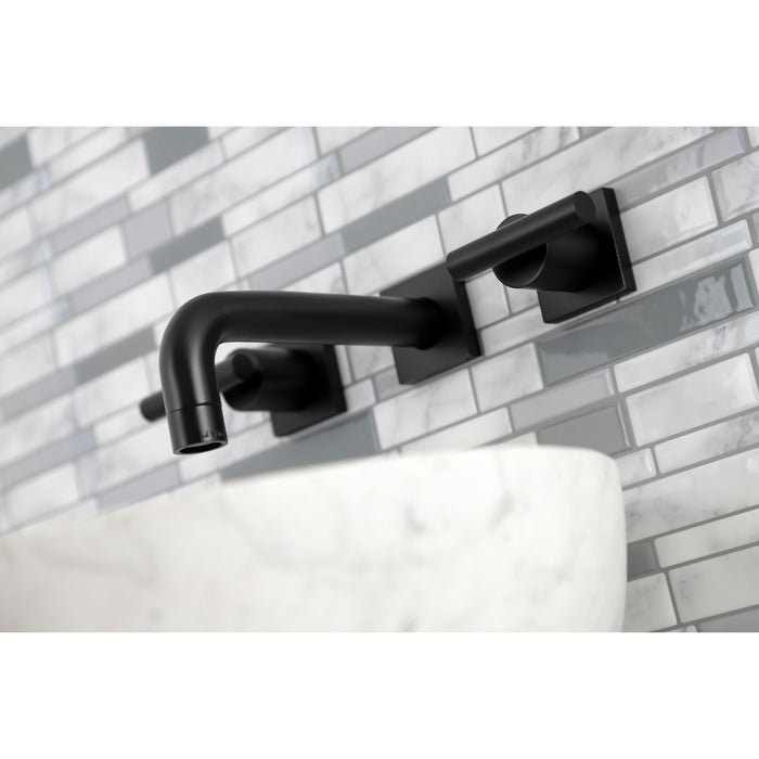 Kingston Sona KS6120CML - Manhattan Double-Handle 3-Hole Wall Mount Bathroom Faucet, Matte Black
