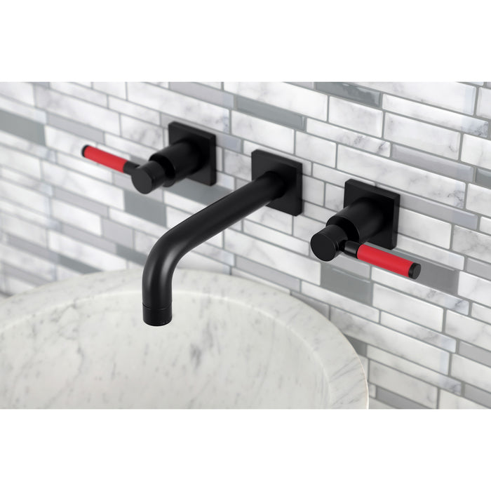 Kingston Sona KS6120DKL - Kaiser Double-Handle 3-Hole Wall Mount Bathroom Faucet, Matte Black