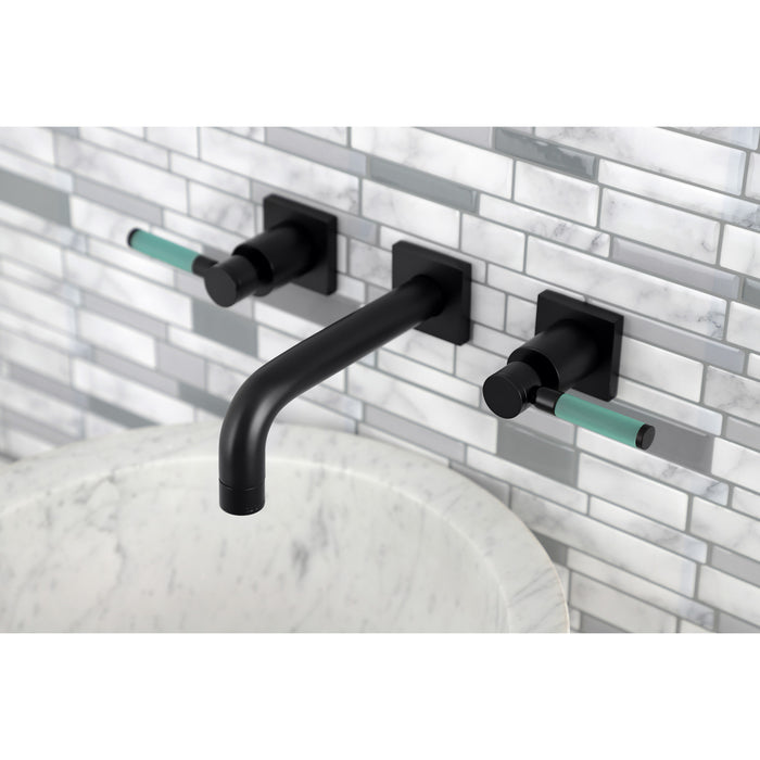 Kingston Sona KS6120DKL - Kaiser Double-Handle 3-Hole Wall Mount Bathroom Faucet, Matte Black