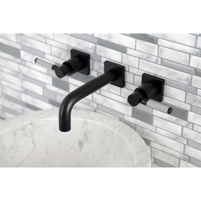 Kingston Sona KS6120DKL - Kaiser Double-Handle 3-Hole Wall Mount Bathroom Faucet, Matte Black