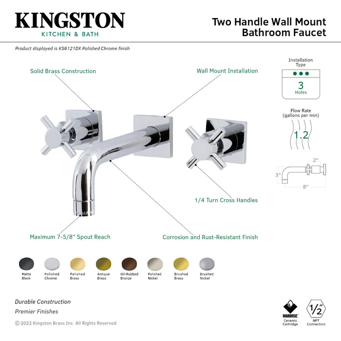 Kingston Sona KS6120DX - Concord Double-Handle 3-Hole Wall Mount Bathroom Faucet, Matte Black