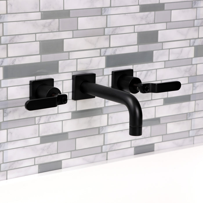 Kingston Sona KS6120KL - Whitaker Double-Handle 3-Hole Wall Mount Bathroom Faucet, Matte Black