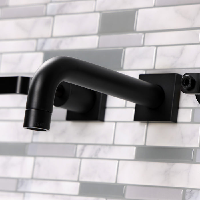 Kingston Sona KS6120KL - Whitaker Double-Handle 3-Hole Wall Mount Bathroom Faucet, Matte Black