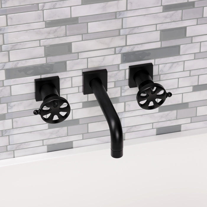 Kingston Sona KS6120RX - Belknap Double-Handle 3-Hole Wall Mount Bathroom Faucet, Matte Black
