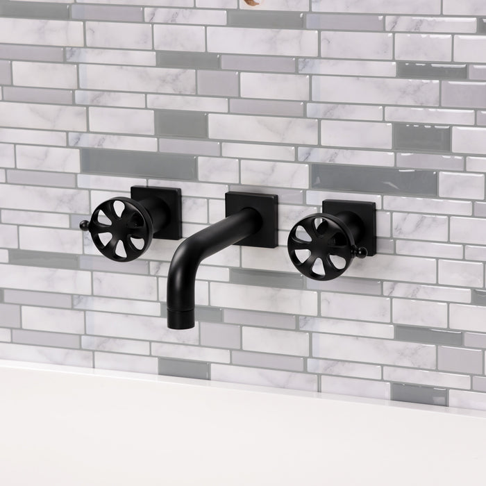 Kingston Sona KS6120RX - Belknap Double-Handle 3-Hole Wall Mount Bathroom Faucet, Matte Black