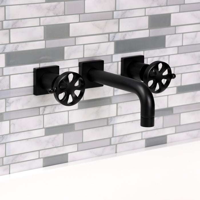 Kingston Sona KS6120RX - Belknap Double-Handle 3-Hole Wall Mount Bathroom Faucet, Matte Black
