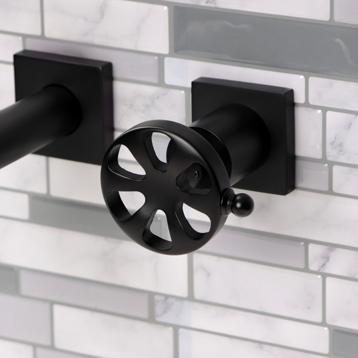 Kingston Sona KS6120RX - Belknap Double-Handle 3-Hole Wall Mount Bathroom Faucet, Matte Black