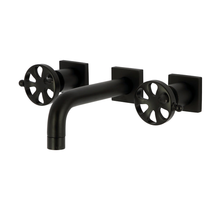 Kingston Sona KS6120RX - Belknap Double-Handle 3-Hole Wall Mount Bathroom Faucet, Matte Black