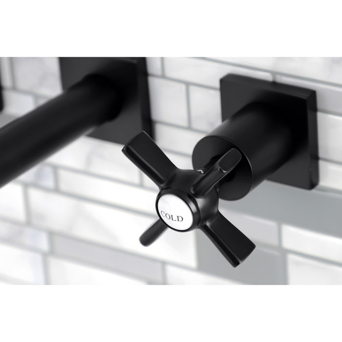 Kingston Sona KS6120ZX - Millennium Double-Handle 3-Hole Wall Mount Bathroom Faucet, Matte Black