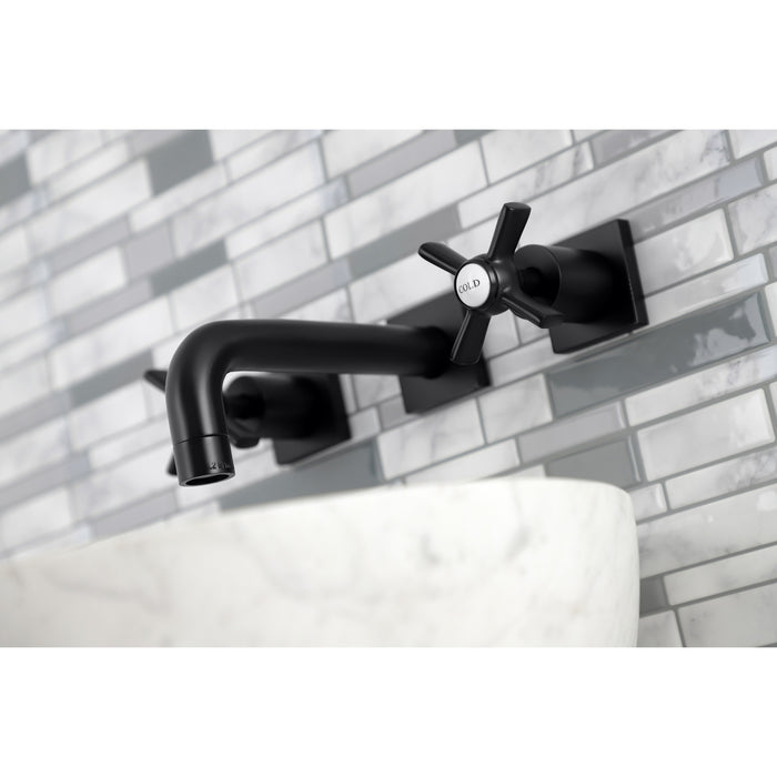 Kingston Sona KS6120ZX - Millennium Double-Handle 3-Hole Wall Mount Bathroom Faucet, Matte Black