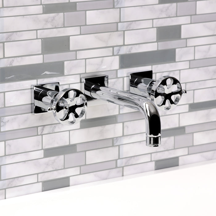 Kingston Sona KS6121RX - Belknap Double-Handle 3-Hole Wall Mount Bathroom Faucet, Polished Chrome