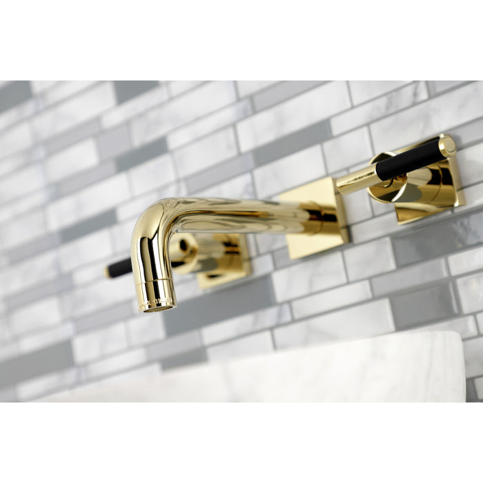 Kingston Sona KS6122CKL - Kaiser Double-Handle 3-Hole Wall Mount Bathroom Faucet, Polished Brass