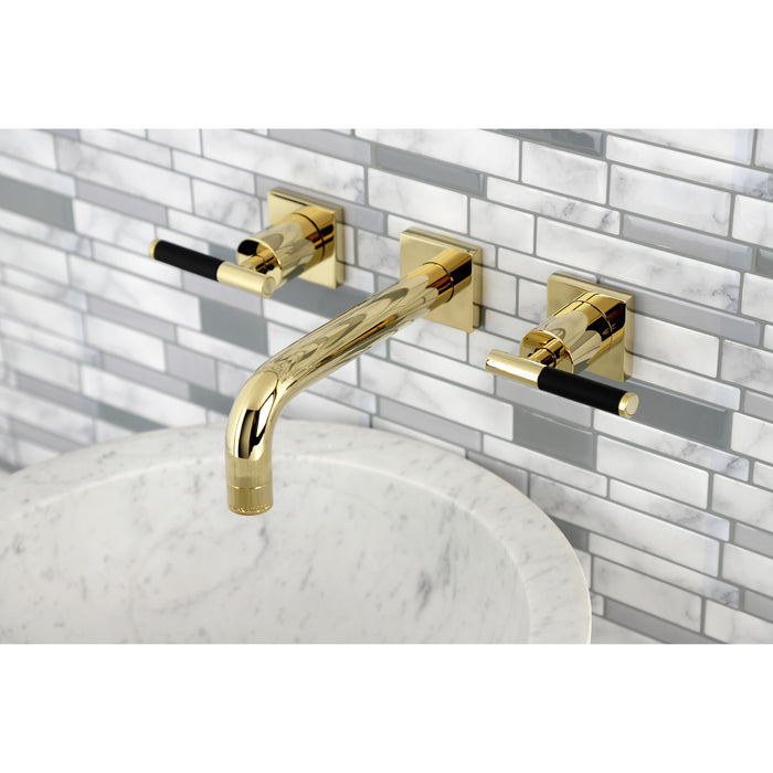 Kingston Sona KS6122CKL - Kaiser Double-Handle 3-Hole Wall Mount Bathroom Faucet, Polished Brass