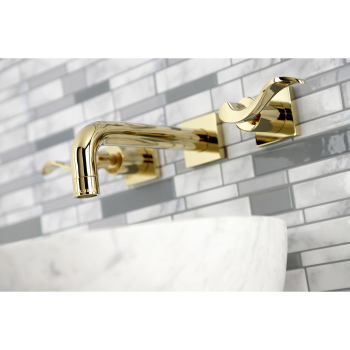 Kingston Tulare KS6122DFL - NuWave Double-Handle 3-Hole Wall Mount Bathroom Faucet, Polished Brass