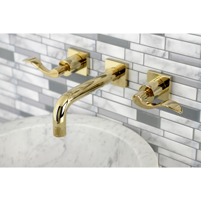 Kingston Tulare KS6122DFL - NuWave Double-Handle 3-Hole Wall Mount Bathroom Faucet, Polished Brass