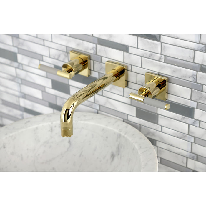 Kingston Sona KS6122DKL - Kaiser Double-Handle 3-Hole Wall Mount Bathroom Faucet, Polished Brass